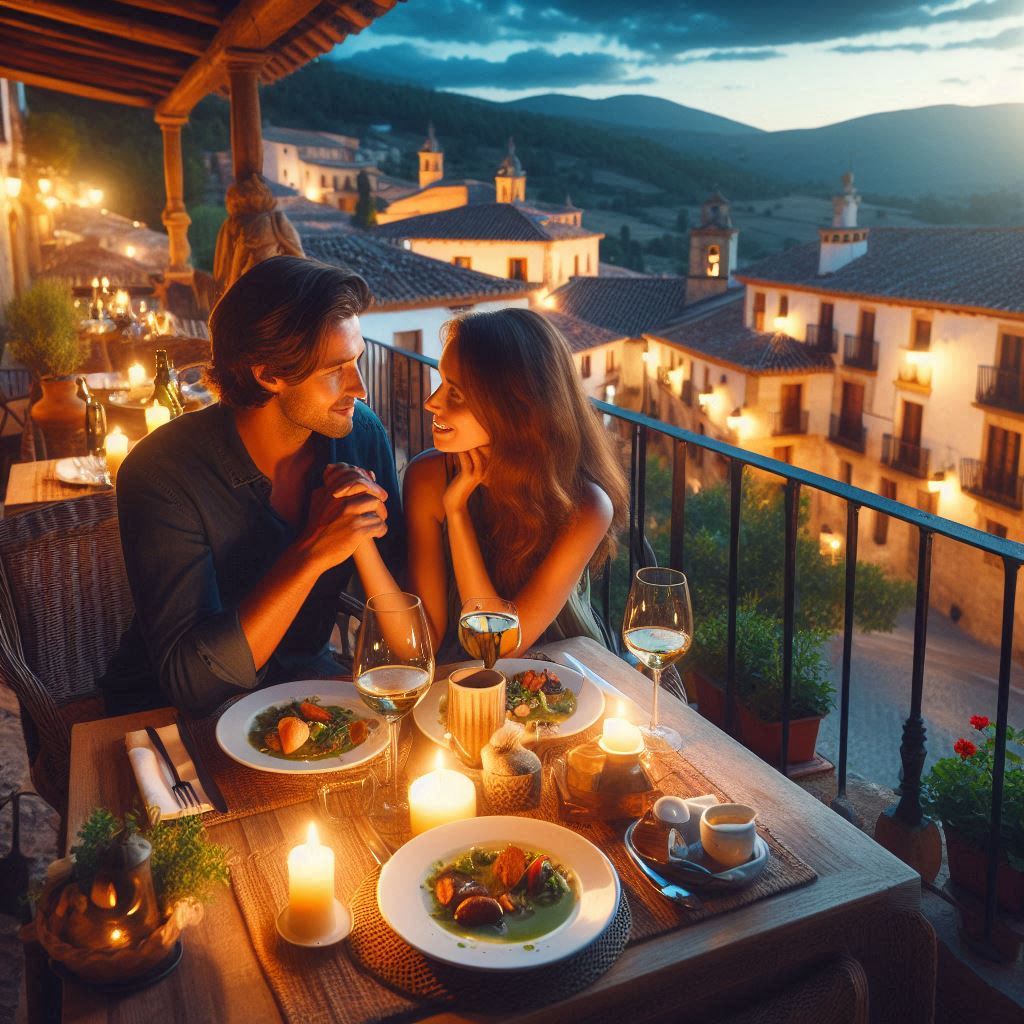 pareja cenando en cuevas del valle