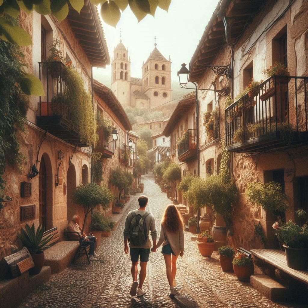 pareja paseando por cuevas del valle